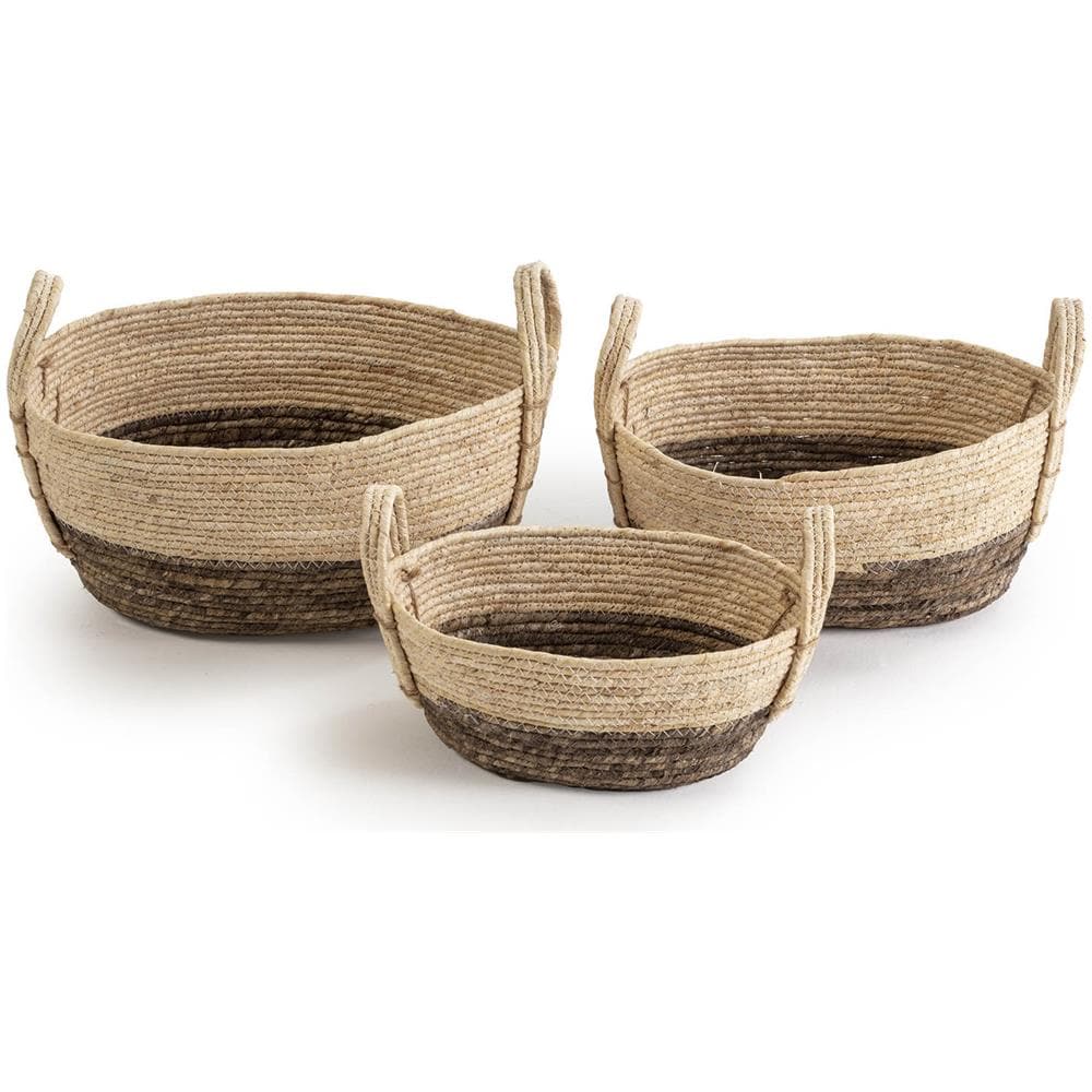 Set Di 3 Cestini Xiana In Fibra Naturale Con Manici, Bianco /marrone - Foto 1