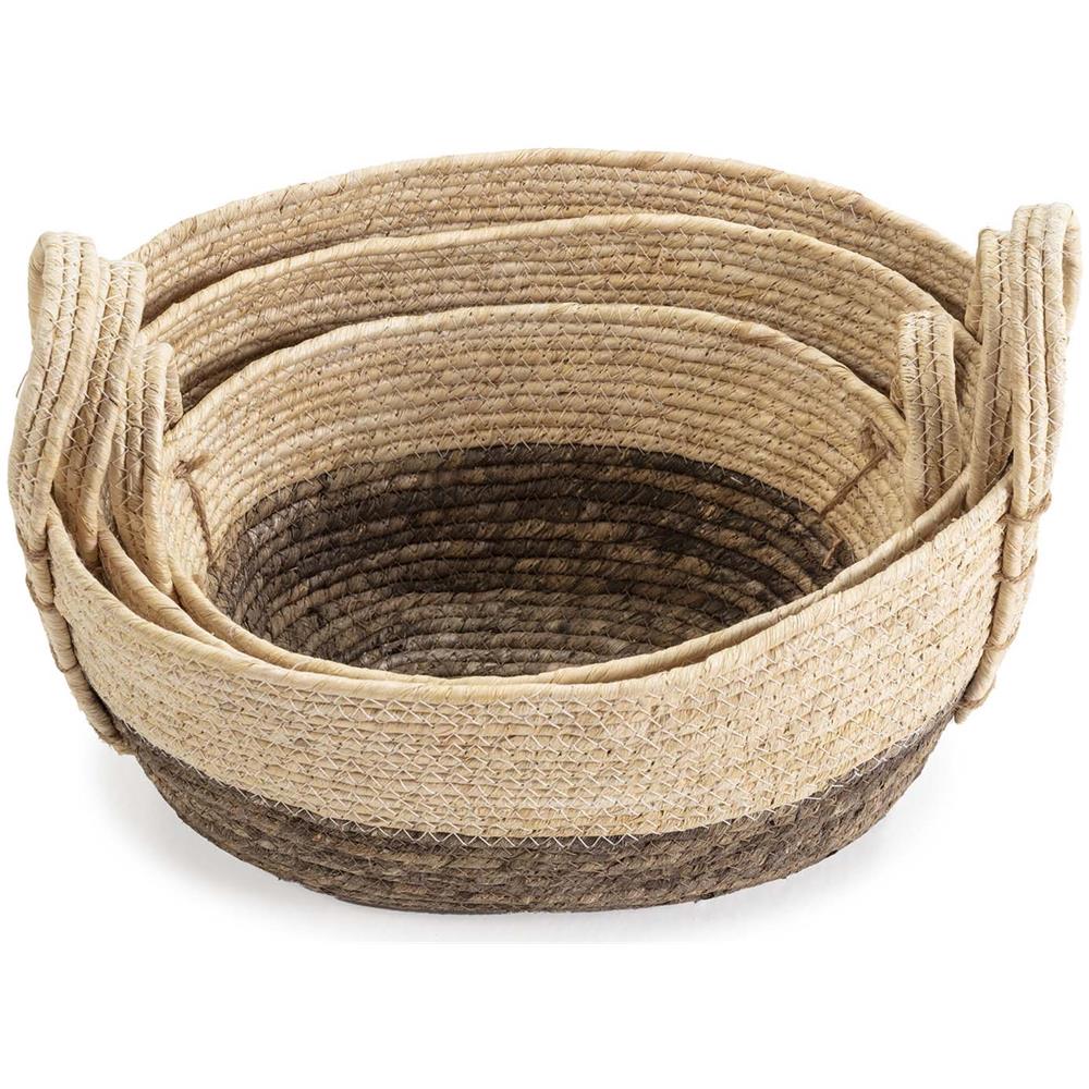 Set Di 3 Cestini Xiana In Fibra Naturale Con Manici, Bianco /marrone - Foto 2