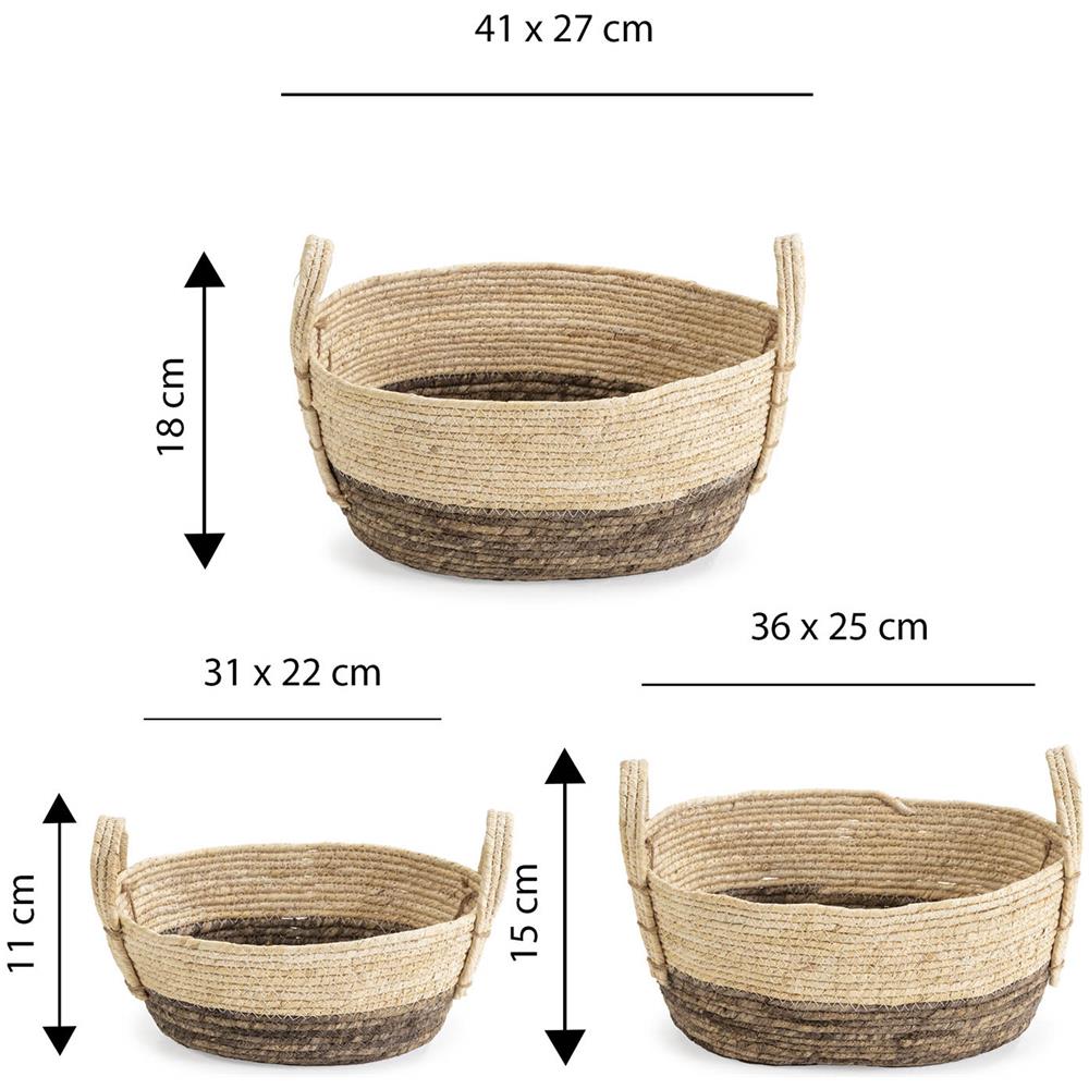 Set Di 3 Cestini Xiana In Fibra Naturale Con Manici, Bianco /marrone - Foto 5