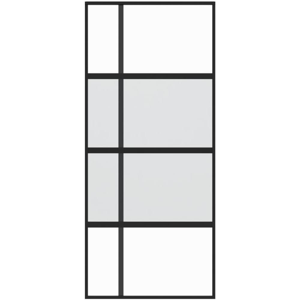 Porta Scorrevole Nera 90x205 Cm In Vetro Temperato E Alluminio - Foto 3