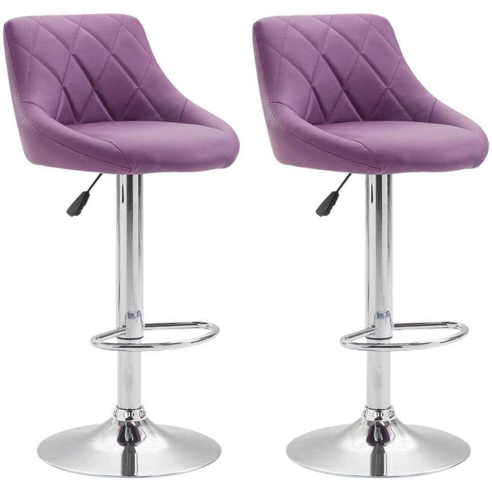 2X Sgabelli Design Lazio in Similpelle - Sedie Cucina Girevoli e Regolabili (83-104 cm) con Poggiapiedi I Sgabelli Bar Imbottiti (2 Pezzi) Viola - Foto 1