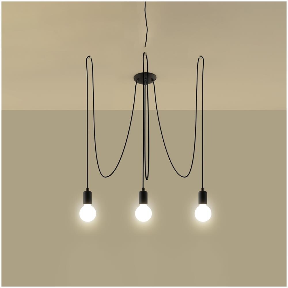Sollux Sl. 0370 - Lampadario A Sospensione Edison 3, Moderno Led Nero Per Soggiorno, Camera Da Letto, Corridoio, Ufficio, Attacco E27 - Foto 15