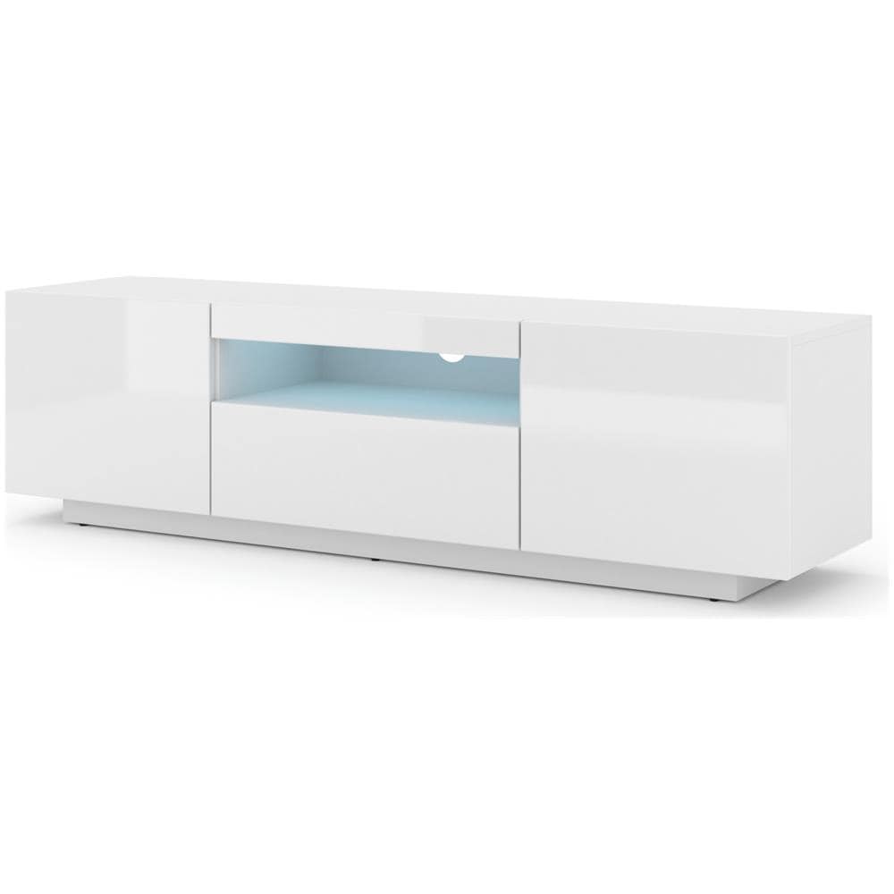 Lowboard Aura - Armadio Per Tv Da 150 Cm, Da Appendere O In Piedi, Universale, Per Tv, Credenza, Hifi (bianco Lucido Con Led)  - Foto 1