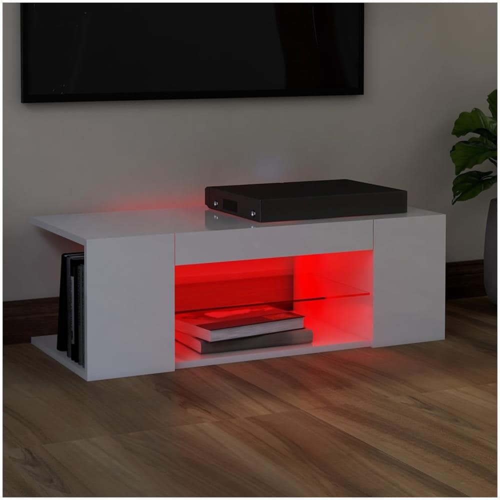 Mobile Porta TV con Luci LED Bianco Lucido 90x39x30 cm - Foto 2