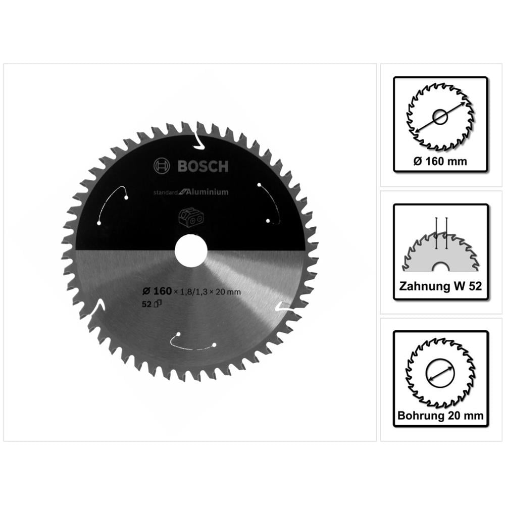 Lama Per Sega Circolare Standard For Aluminium 160 X 1,3 X 20 Mm - 52 Denti (2608837757) - Foto 1