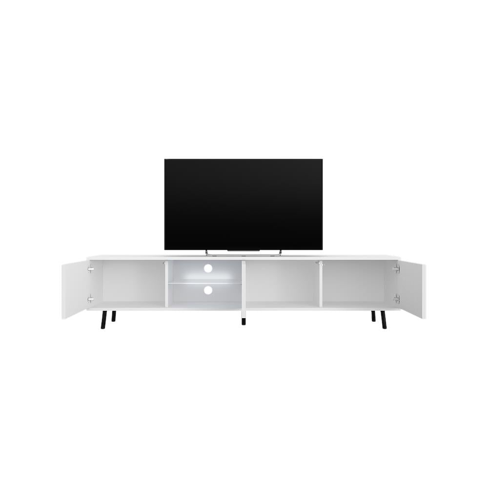 Galhad - Mobile Tv In Stile Scandinavo / Tavolino Tv Minimalista / Porta Tv Per Salotto / Luci Led / 175 Cm (bianco Opaco / Bianco Lucido) - Foto 2