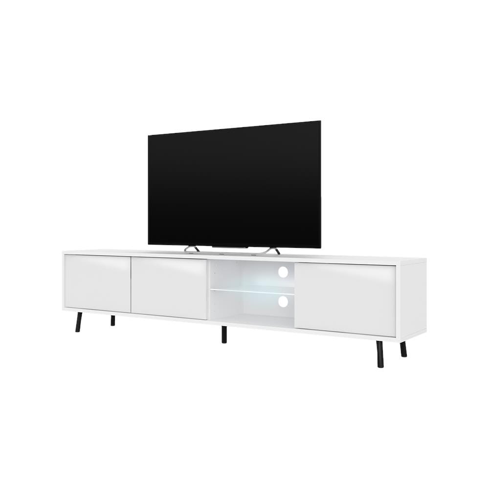 Galhad - Mobile Tv In Stile Scandinavo / Tavolino Tv Minimalista / Porta Tv Per Salotto / Luci Led / 175 Cm (bianco Opaco / Bianco Lucido) - Foto 1