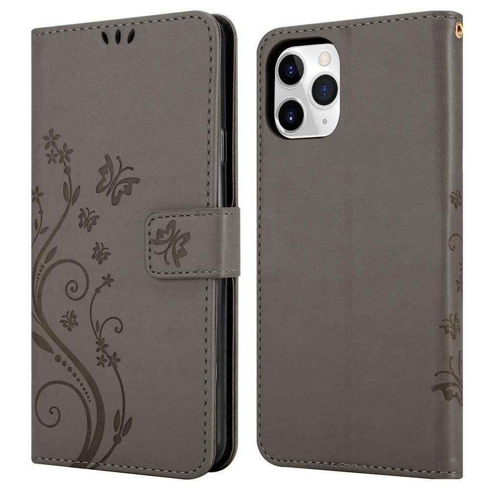 Custodia Compatibile Con Apple Iphone 11 Pro Max (xi Pro Max) In Grigio Fiore - Coperchio Protettivo In Design Floreale Con Chiusura Magnetica, Funzione Stand E Slot Per Carte - Foto 8