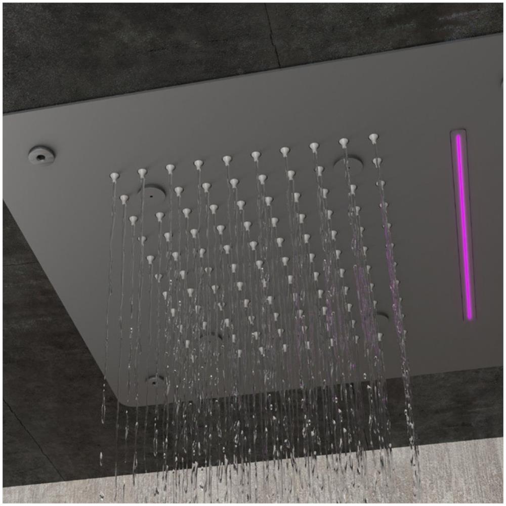 Soffione Led A Soffitto Da Incasso Con Cascata Acciaio Nero Quadro - Foto 2