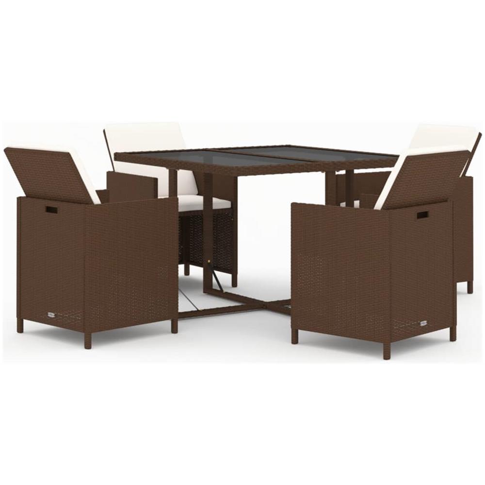 Set Da Pranzo Per Giardino 5 Pz Con Cuscini Polyrattan Marrone - Foto 1