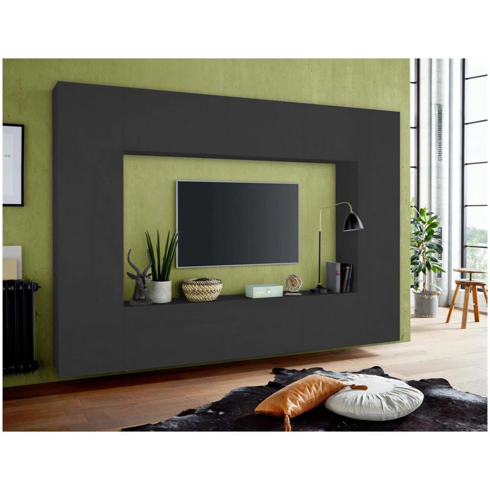 Parete Attrezzata Amel, Set Salotto Porta Tv A 4 Ante, Mobile Soggiorno Multiuso, 100% Made In Italy, Cm 260x30h180, Antracite - Foto 1