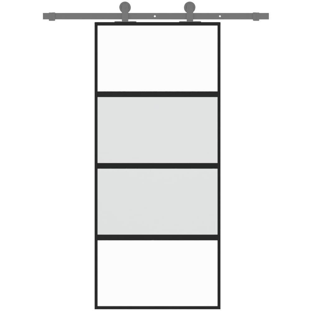 Porta Scorrevole Nera 90x205 Cm In Vetro Temperato E Alluminio - Foto 3