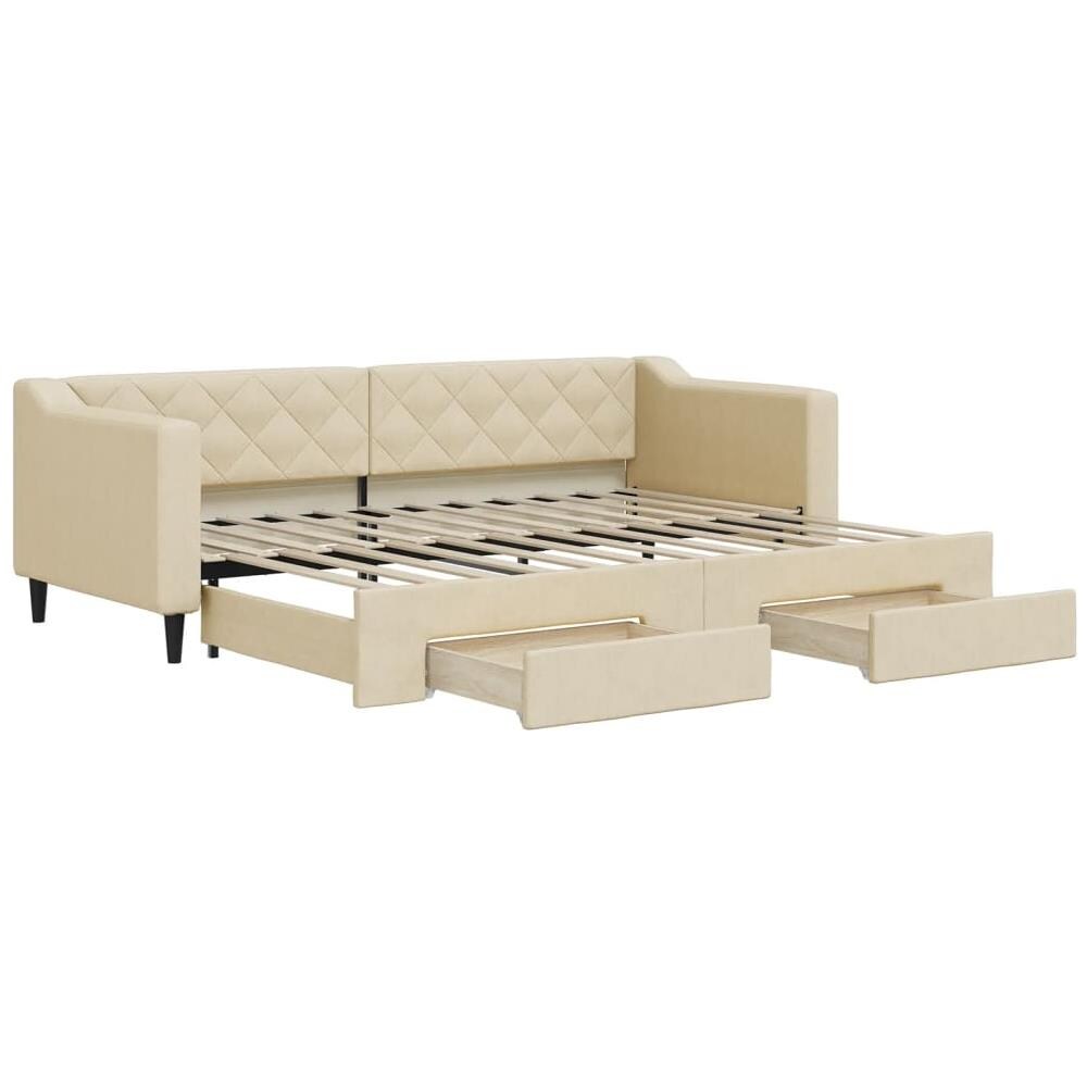 Divano Letto Estraibile Con Cassetti Crema 80x200 Cm In Tessuto - Foto 1