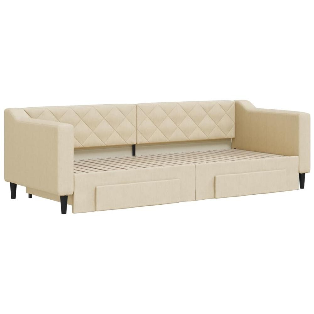 Divano Letto Estraibile Con Cassetti Crema 80x200 Cm In Tessuto - Foto 2