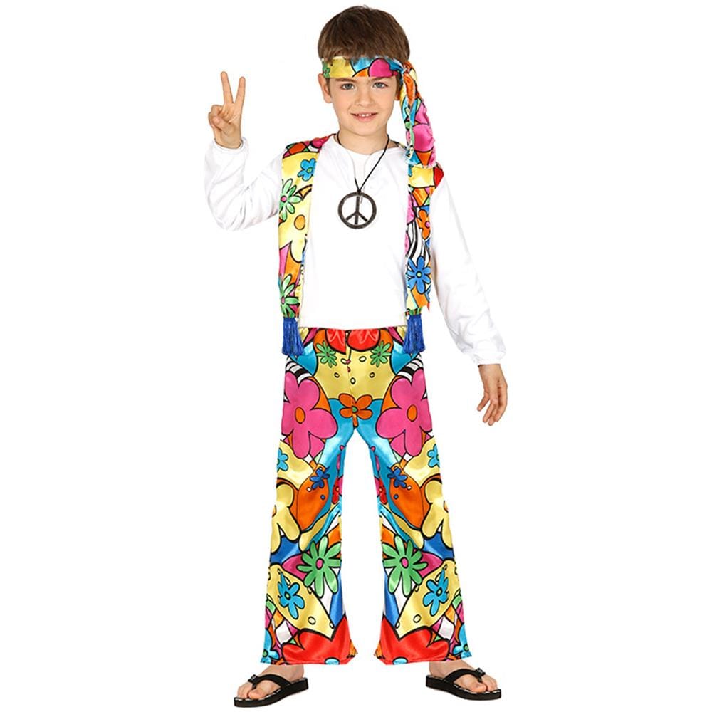 Costume Da Hippie Con Fiori Per Bambino - Taglia: 3-4 Anni (95-105 Cm)  - Foto 1