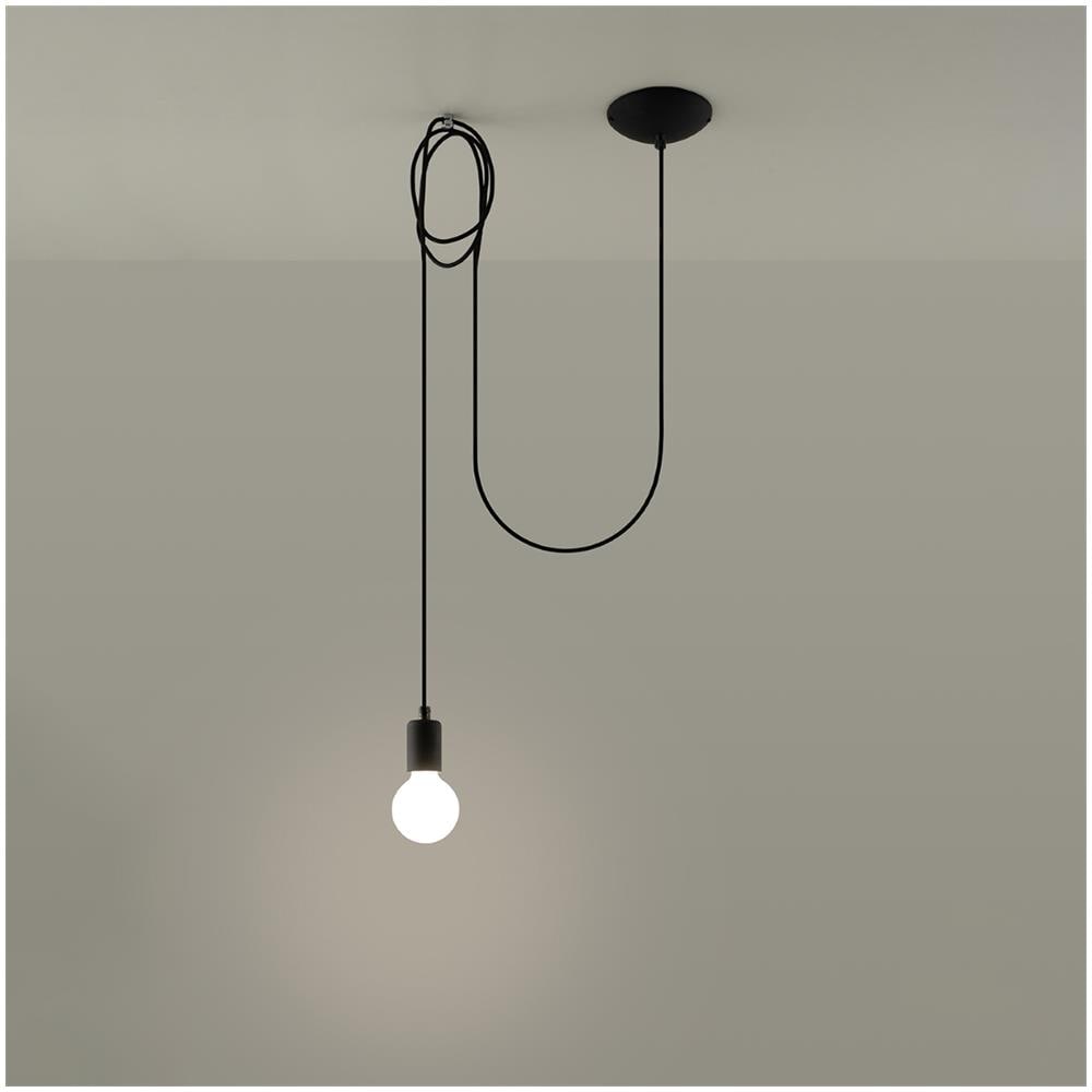 Sollux Sl. 0369 - Lampada A Sospensione Edison 1, Moderna Luce Led Nera Per Soggiorno, Camera Da Letto, Corridoio, Ufficio, Attacco E27 - Foto 12