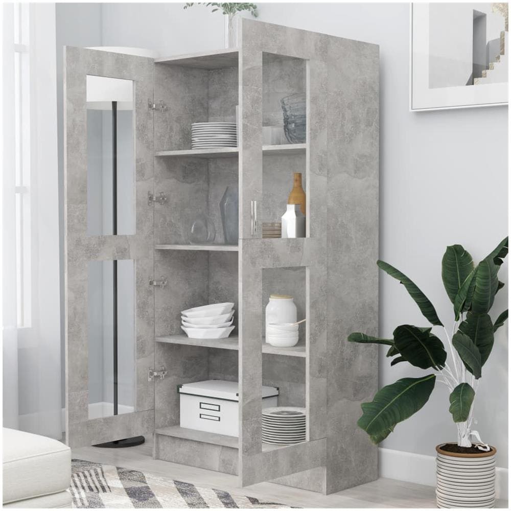 Armadietto Vetrina Grigio Cemento 82,5x30,5x150 cm Multistrato - Foto 3