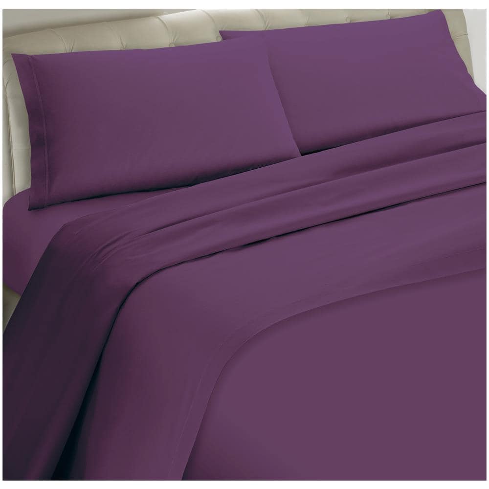 Set Completo Lenzuola 100% Microfibra - Matrimoniale, Lenzuolo Sopra 240 X 290 Cm, Lenzuolo Sotto 160/170 X 190/200 X 25 Cm, 2 Federe 52 X 82 Cm - Melanzana - Foto 1