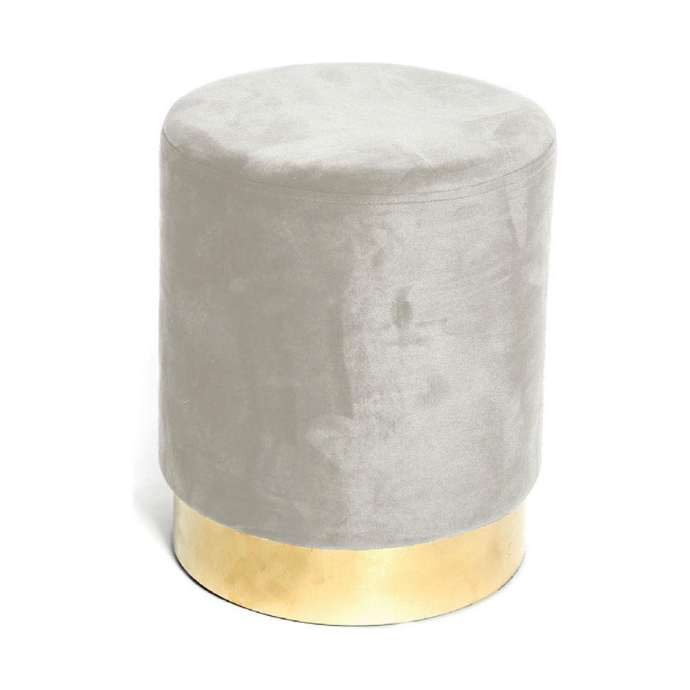Pouf Salotto Camera Rotondo Imbottito Modello Cilindro Velvet In Tinta Unita Pouf Beige - Foto 1