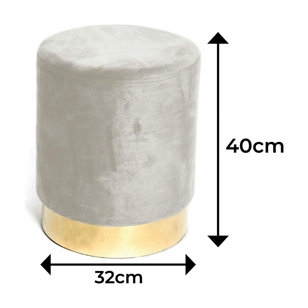 Pouf Salotto Camera Rotondo Imbottito Modello Cilindro Velvet In Tinta Unita Pouf Beige - Foto 4