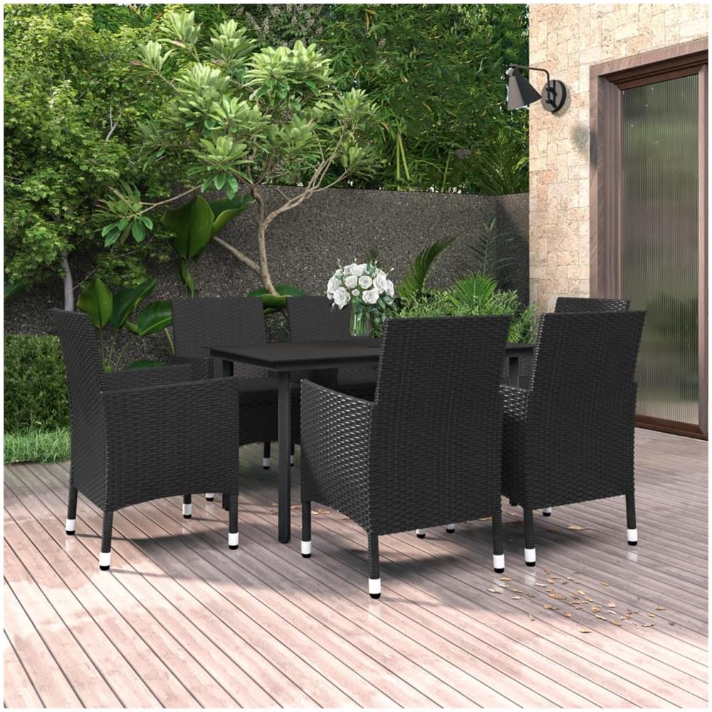 Set Da Pranzo Da Giardino 7 Pz Con Cuscini Polyrattan E Vetro - Foto 1