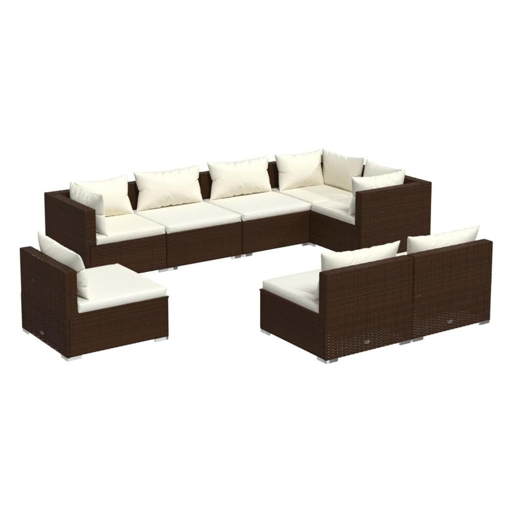 Set Divani Da Giardino 8 Pz Con Cuscini In Polyrattan Marrone - Foto 1