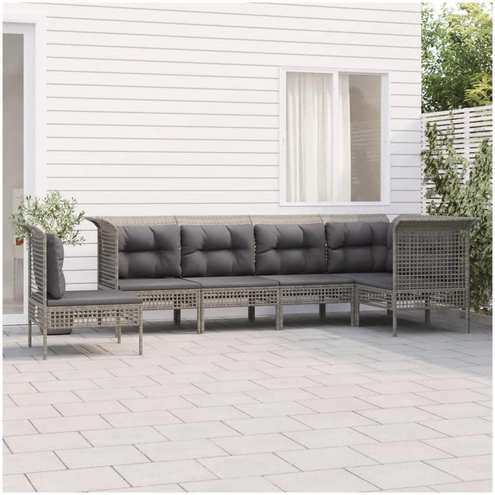 Set Divani Da Giardino 6 Pz Con Cuscini In Polyrattan Grigio - Foto 1