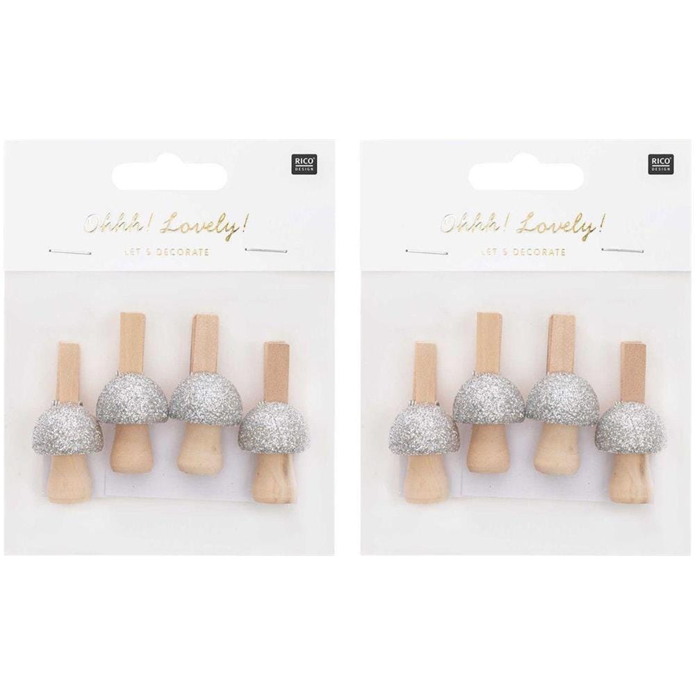 8 Fermagli A Fungo In Legno Glitter Argento 3 X 2,3 Cm - Foto 1