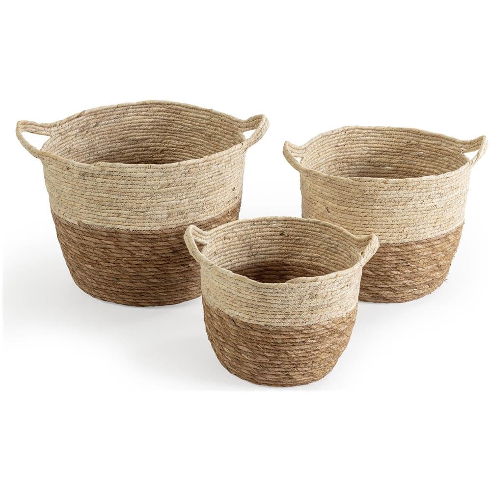 Set Di 3 Cestini Brais In Fibra Naturale Con Manici, Bianco /naturale - Foto 1