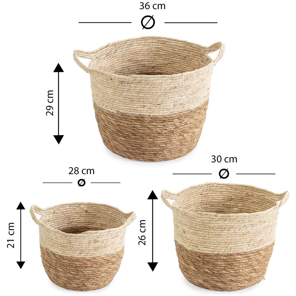 Set Di 3 Cestini Brais In Fibra Naturale Con Manici, Bianco /naturale - Foto 5