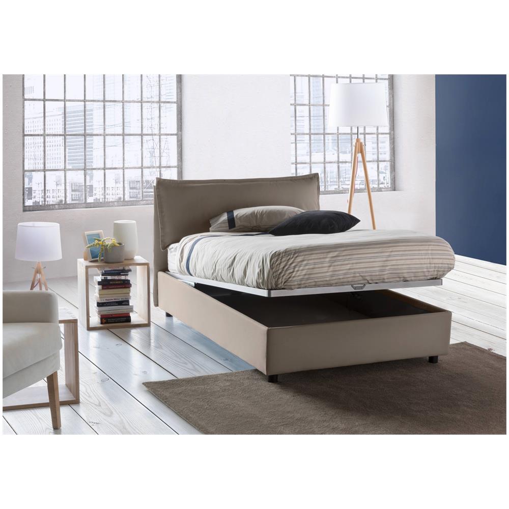 Letto Piazza E Mezza Agata, Letto Contenitore Con Rivestimento In Tessuto, 100% Made In Italy, Apertura Frontale, Con Materasso Cm 120x200 Incluso, Tortora - Foto 2