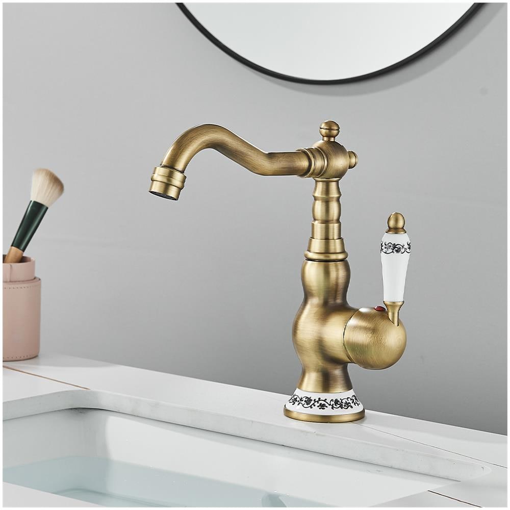 Rubinetto per lavabo da bagno, Blackswan, tipo M334, modello corto bronzo antico con ceramica, misura 23 cm - Foto 2