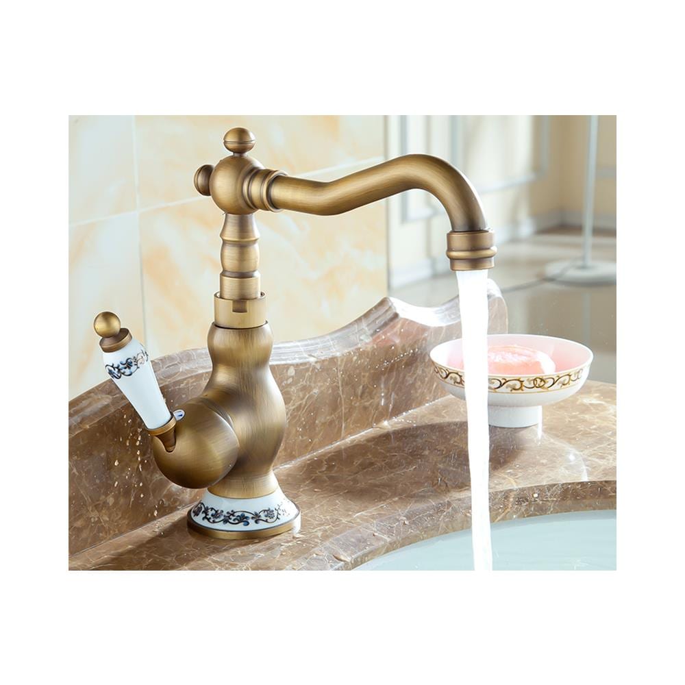 Rubinetto per lavabo da bagno, Blackswan, tipo M334, modello corto bronzo antico con ceramica, misura 23 cm - Foto 4