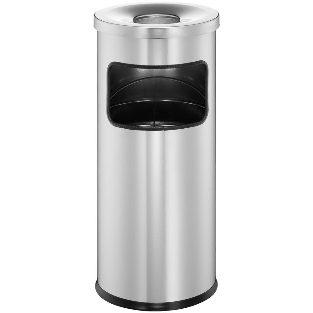 333223 Metallo Resistente Cestino In Metallo Con Posacenere Sicuro, Autoestinguente, Posacenere In Piedi Autoestinguente Con Cestino Da 17l E Posacenere Da 2l, Argento - Foto 1