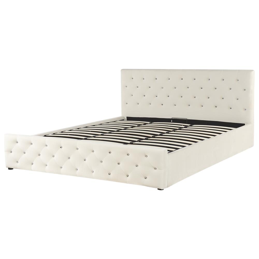 Letto Matrimoniale Contenitore Velluto Beige 180x200 Cm Amiens - Foto 2