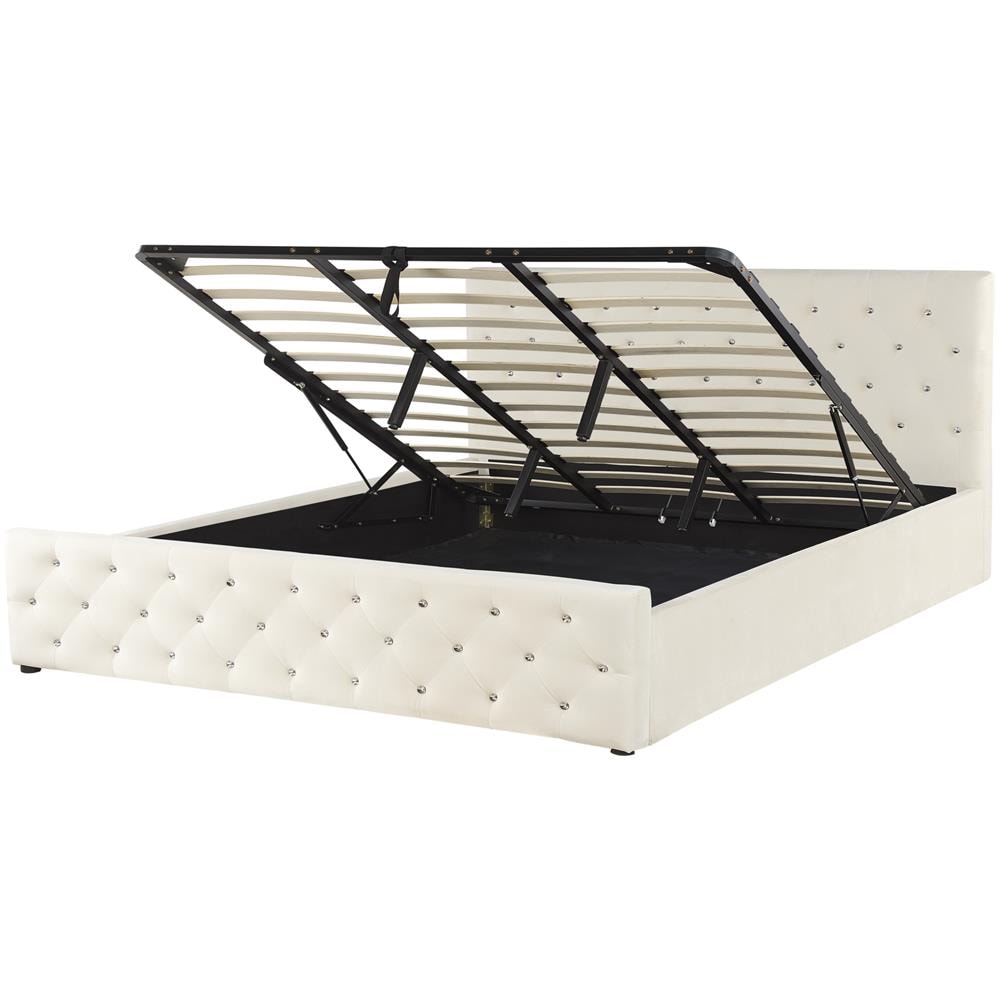Letto Matrimoniale Contenitore Velluto Beige 180x200 Cm Amiens - Foto 1