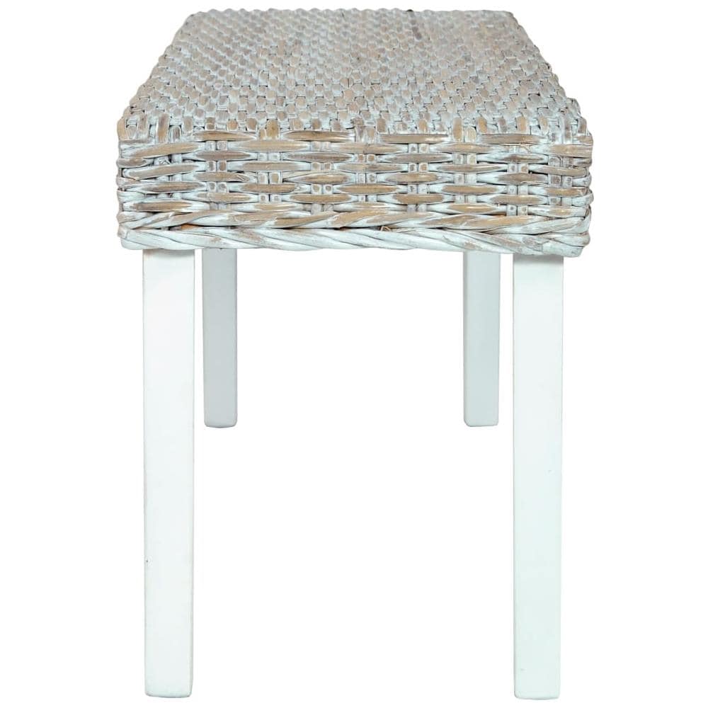 Panca 110 cm Bianca in Rattan Naturale Kubu e Massello di Mango - Foto 3