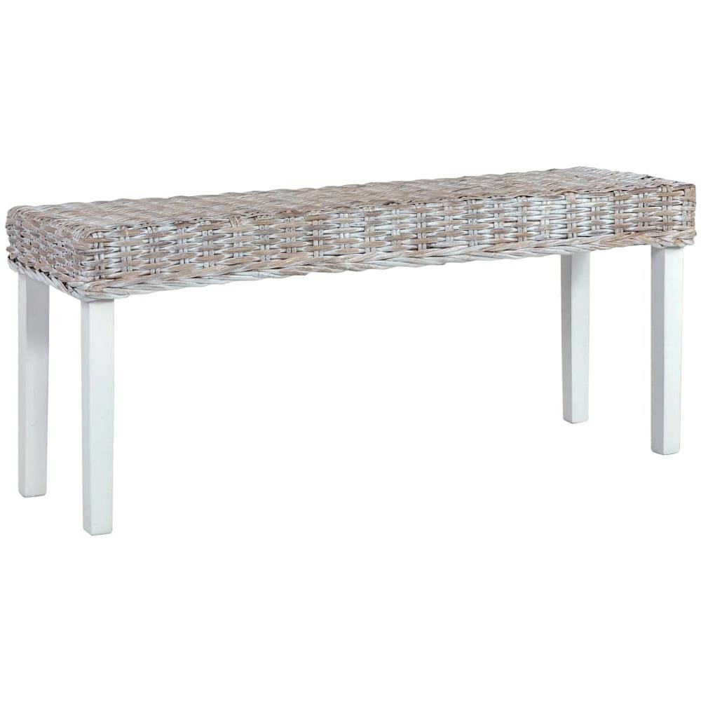 Panca 110 cm Bianca in Rattan Naturale Kubu e Massello di Mango - Foto 1