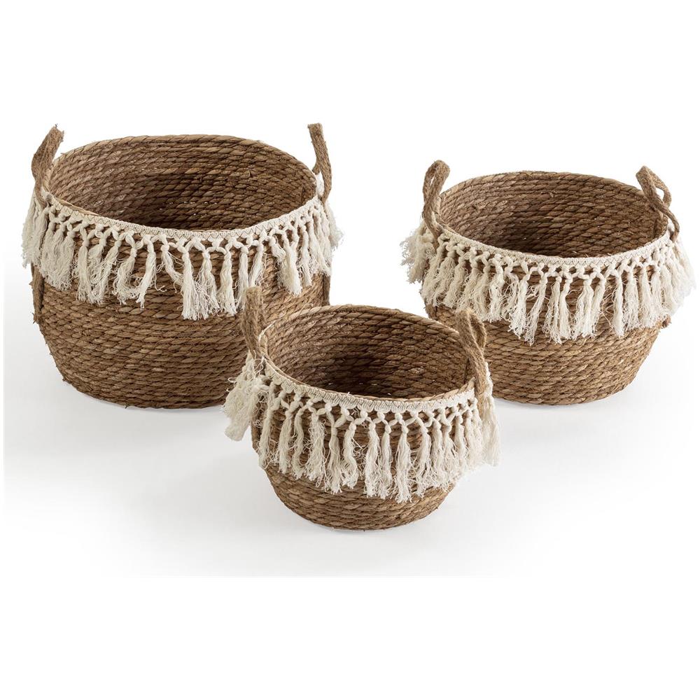 Set Di 3 Cestini Jula In Fibra Naturale Con Manici, Bianco /naturale - Foto 1