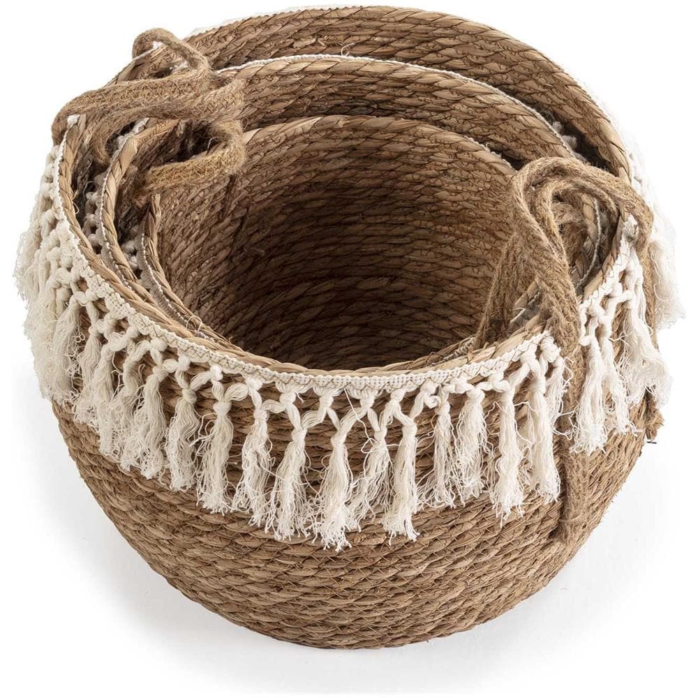 Set Di 3 Cestini Jula In Fibra Naturale Con Manici, Bianco /naturale - Foto 2