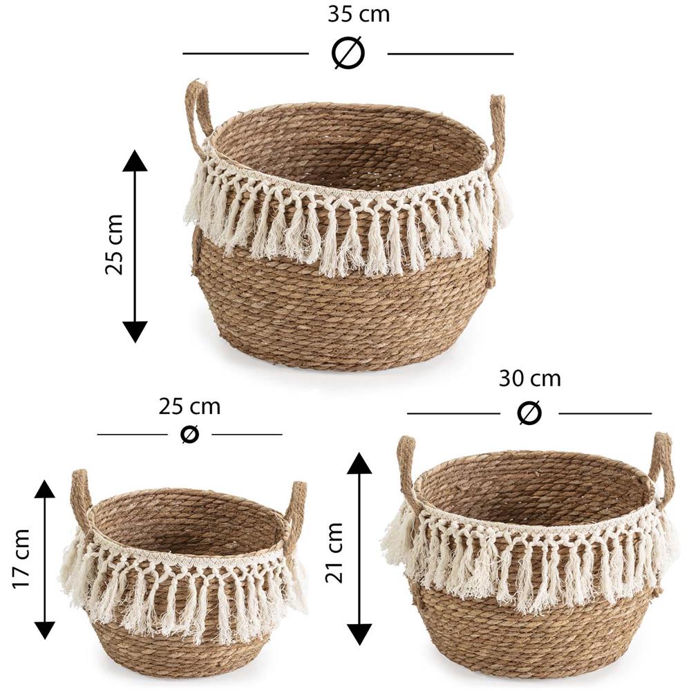 Set Di 3 Cestini Jula In Fibra Naturale Con Manici, Bianco /naturale - Foto 5