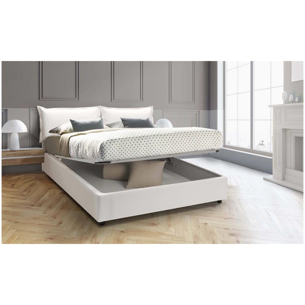 Letto Matrimoniale Maya, Letto Contenitore Con Rivestimento In Ecopelle, 100% Made In Italy, Apertura Frontale, Adatto Per Materasso Cm 140x190, Bianco - Foto 4