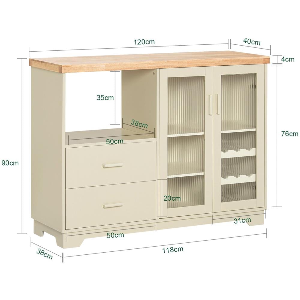 Credenza Buffet Con 2 Ante In Vetro Mobile Da Cucina Mobile Microonde 120x40x90cm Beige Fsb81-mi Sobuy - Foto 2