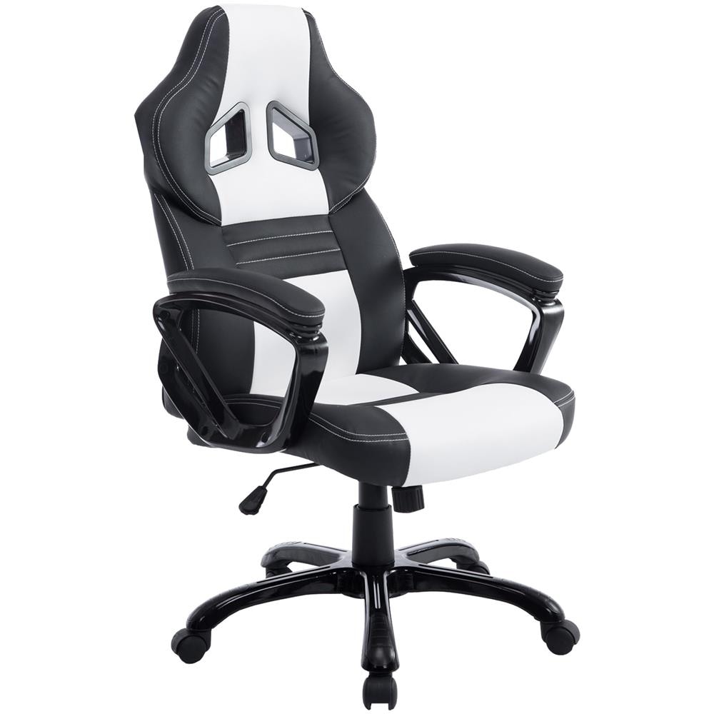 Poltrona Gaming Ufficio Pedro XL - Sedia Racing Imbottita in Similpelle - Poltrona Sport Regolabile e Reclinabile - Carico Max 150 kg Nero Bianco - Foto 1