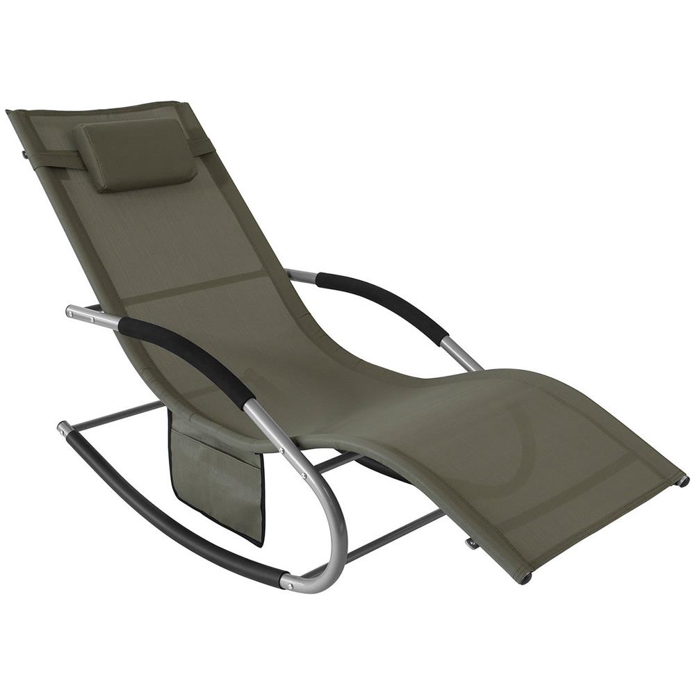 Sdraio Da Giardino Poltrona A Dondolo Con Poggiatesta E Taschina Marrone Ogs28-br - Foto 1