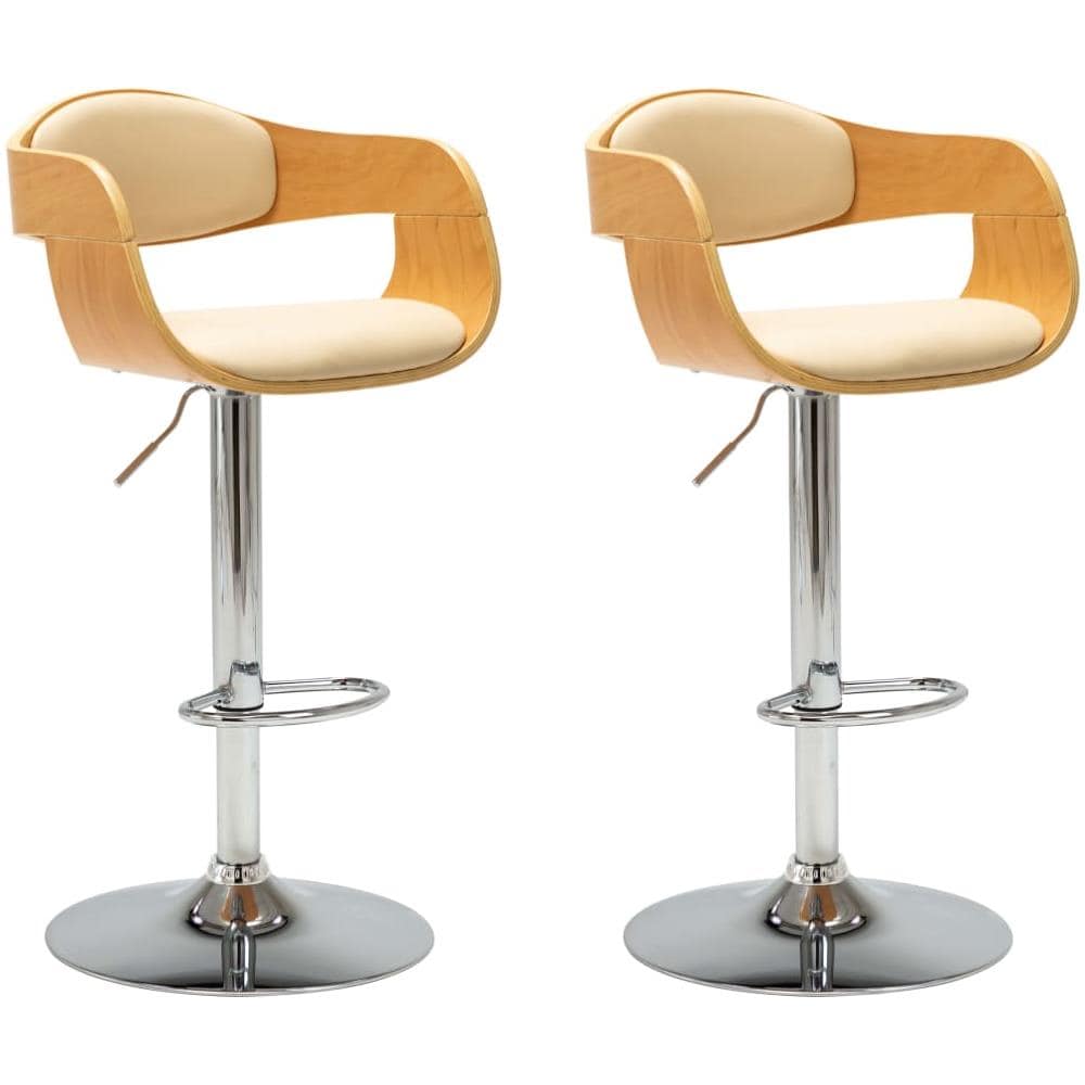 Sedie Da Bar 2 Pz Crema In Legno Piegato E Similpelle - Foto 2