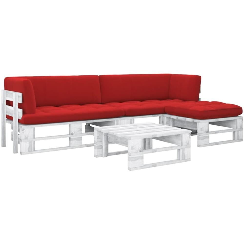 Set Divani a Pallet e Cuscini 4 pz in Pino Impregnato Bianco - Foto 1