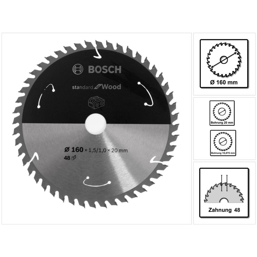 Lama Per Sega Circolare Standard For Wood 160 X 1,5 X 20 / 15,875 Mm - 48 Denti (2608837678) - Foto 1