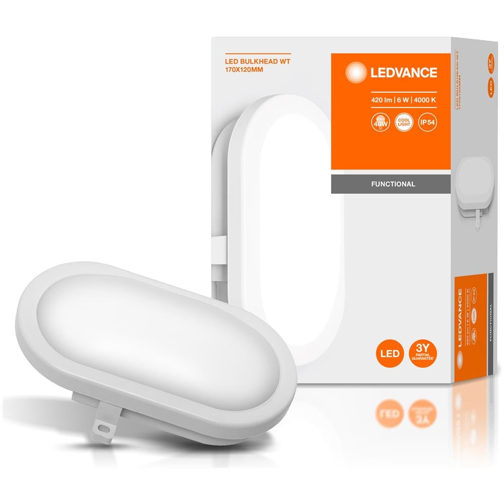 Ledvance Apparecchio A Parete E A Soffitto, Lampada Da Esterno, Led Bulkhead / 5,50 W, 220…240 V, Ampiezza Fascio Luminoso: 120°, Bianco Freddo, 4000 K, Materiale: Polycarbonat (pc), Ip54 - Foto 9