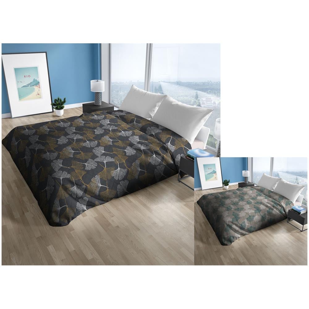 Trapunta Piumone Invernale 300gr Cotone Made Italy Botanico Ginko Matrimoniale Verde - Foto 2